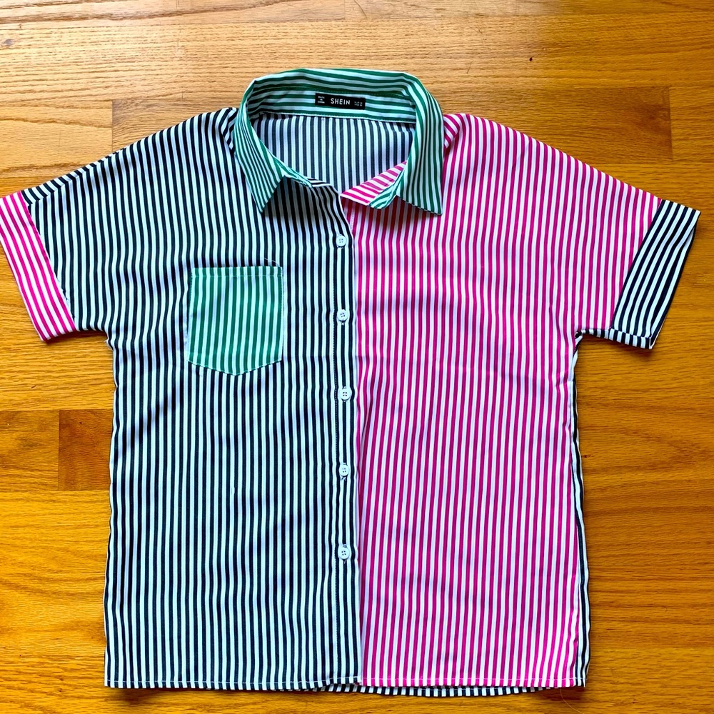SHEIN Multicolored Striped Button-Front Shirt